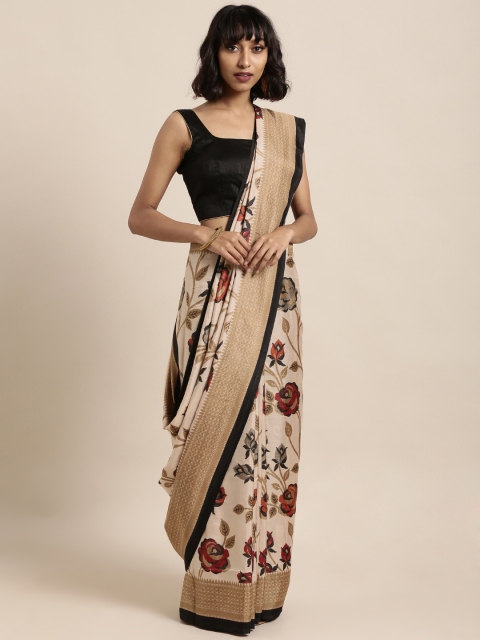 

Satrani Beige & Red Poly Silk Printed Saree
