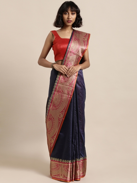 

Satrani Purple Poly Silk Solid Banarasi Saree