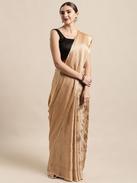 

Satrani Beige Printed Poly Chiffon Saree