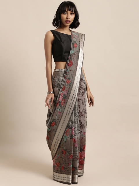

Satrani Grey Printed Silk Cotton Saree