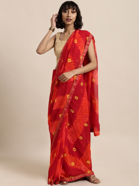 

Satrani Red Poly Georgette Printed Bandhani Saree