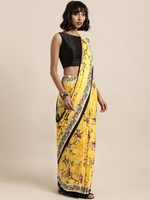 

Satrani Yellow Printed Poly Georgette Saree