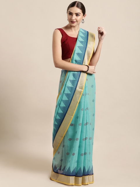 

Satrani Turquoise Blue Printed Polycotton Saree