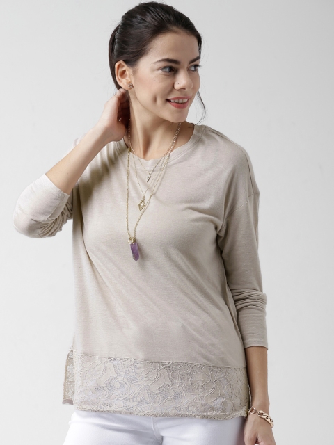 

FOREVER 21 Beige Top with Lace Detail
