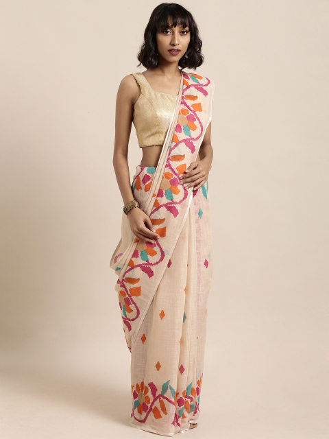 

Satrani Beige Printed Polycotton Saree