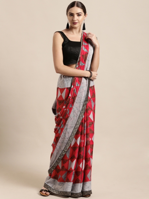 

Satrani Red & Grey Poly Chiffon Printed Saree