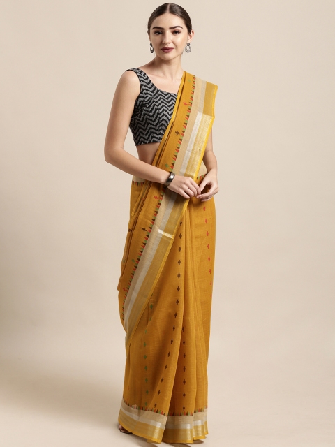 

Satrani Mustard Yellow Printed Polycotton Saree