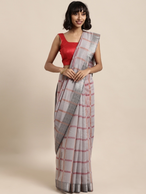 

Satrani Grey Checked Polycotton Saree