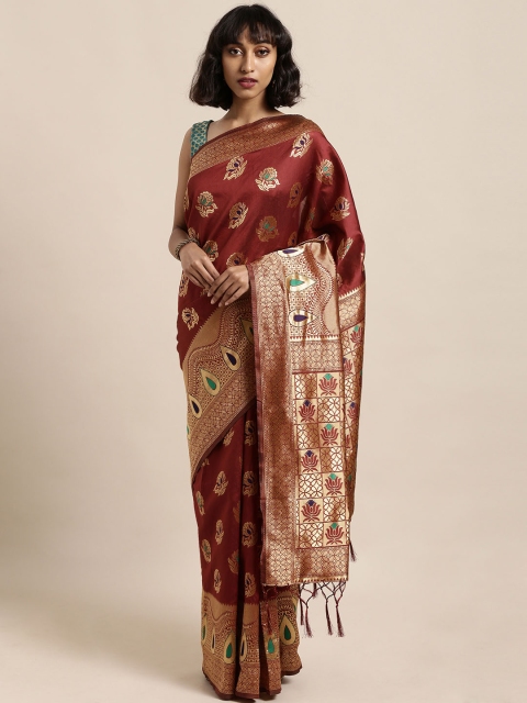 

Satrani Maroon Poly Silk Woven Design Banarasi Saree