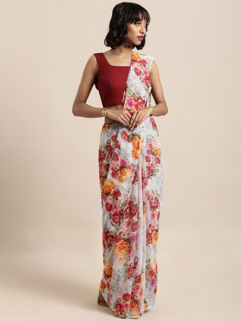 

Satrani Grey & Pink Poly Chiffon Printed Saree