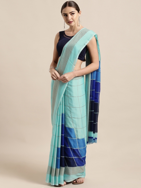 

Satrani Blue Checked Poly Chiffon Saree