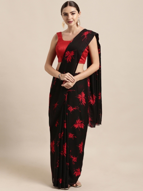 

Satrani Black Printed Poly Georgette Saree