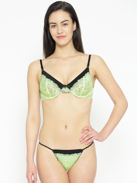 

Leading Lady Lime Green Solid Lace Lingerie Set 30B