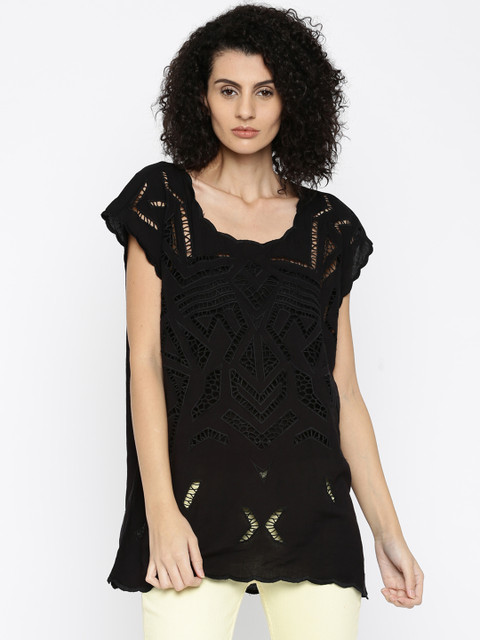 

FOREVER 21 Black Embroidered Top