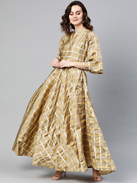 

Chhabra 555 Green & Golden Checked Made to Measure Maxi Dress