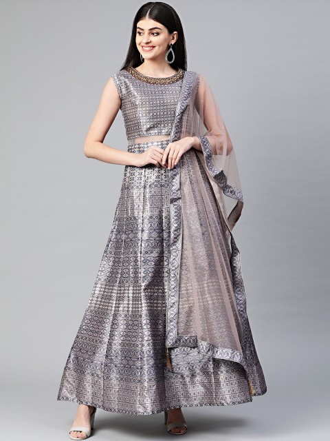 

Chhabra 555 Women Mauve & Blue Silk Printed Made to Measure Cocktail Gown with Dupatta