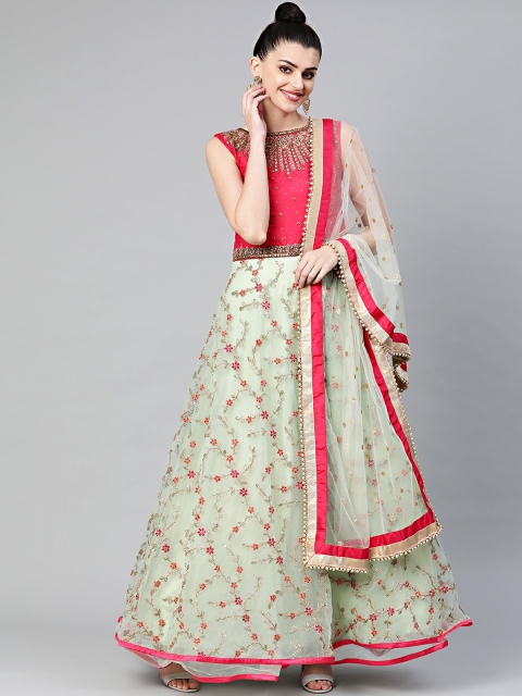 

Chhabra 555 Green & Pink Zari Embroidered Made to Measure Gown with Dupatta