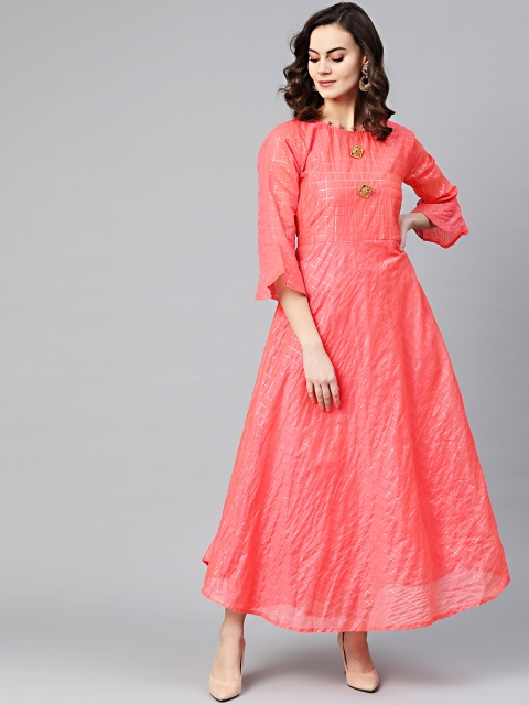 

Chhabra 555 Women Pink & Golden Checked Made To Measure Dress