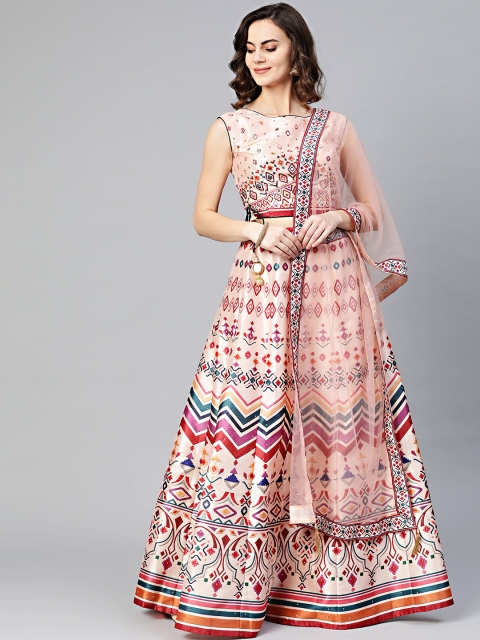 

Chhabra 555 Peach-Coloured & Maroon Made to Measure Kalamkari Print Lehenga Choli