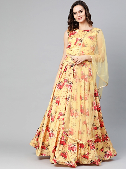 

Chhabra 555 Women Yellow & Red Printed Made To Measure Lehenga Choli With Dupatta