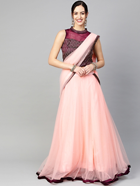

Chhabra 555 Pink & Purple Made to Measure Foil Print Lehenga & Choli with Attached Dupatta