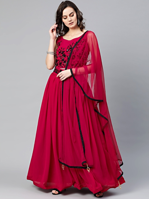 

Chhabra 555 Women Magenta & Black Embellished Made to Measure Lehenga Choli