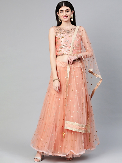 

Chhabra 555 Peach-Coloured & Golden Sequinned Made to Measure Lehenga & Choli with Dupatta