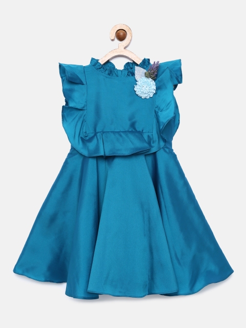 

mini miao Girls Blue Solid Fit and Flare Dress