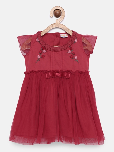 

Aomi Girls Red Solid Fit and Flare Dress