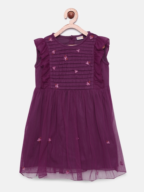 

Aomi Girls Purple Floral Embroidered A-Line Dress