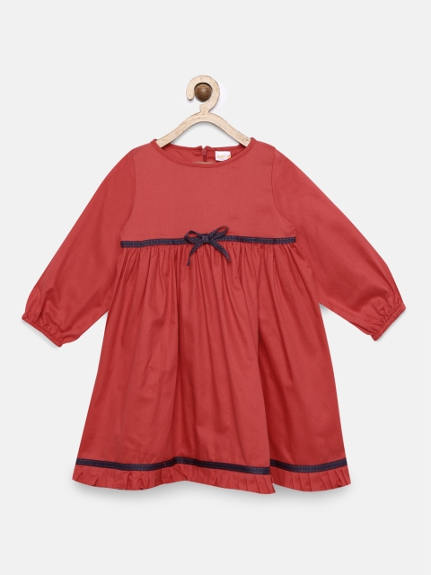 

Aomi Girls Coral Red Solid A-Line Dress