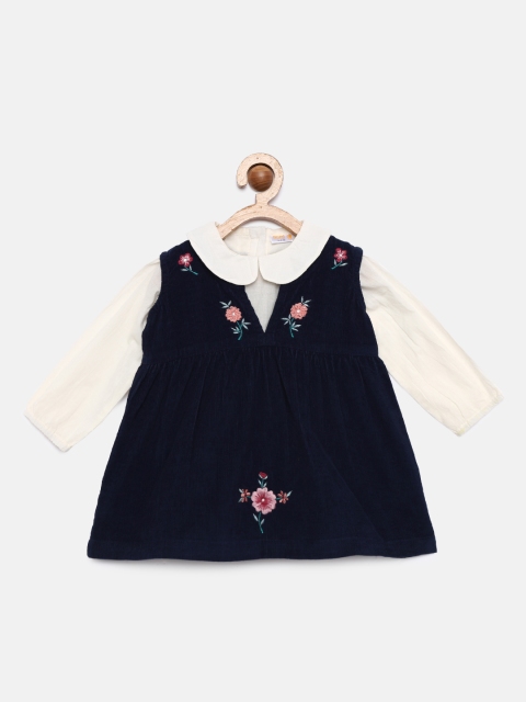 

Aomi Girls Navy Blue Floral Embroidered Empire Dress