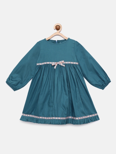 

Aomi Girls Teal Blue Solid A-Line Dress