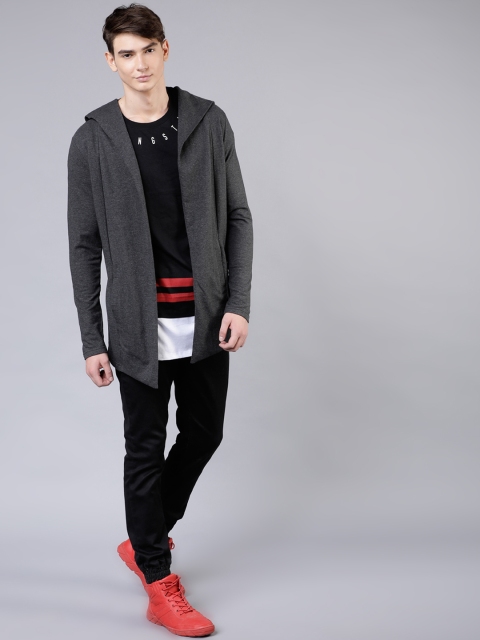 

LOCOMOTIVE Men Charcoal Grey Solid Open Front Shrug