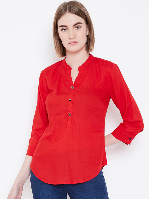 

Deewa Women Red Solid Shirt Style Top