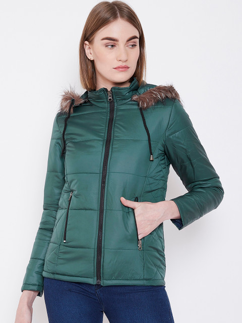 

Deewa Women Green Solid Hooded Parka Jacket