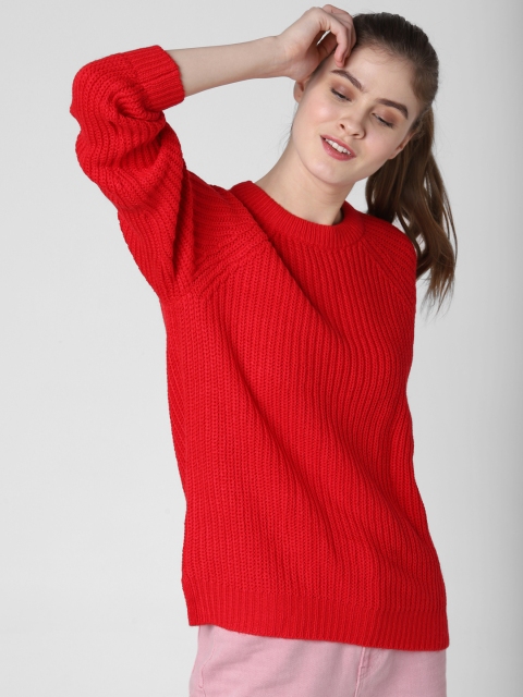 

Vero Moda Women Red Ribbed Pullover
