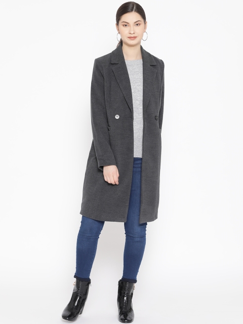 

Vero Moda Women Charcoal Grey Solid Double-Breasted Hip Length Trench Coat