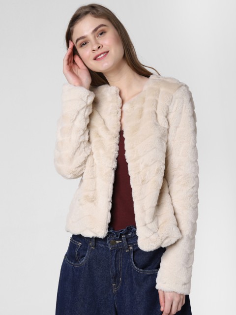 

Vero Moda Women Beige Faux Fur Solid Tailored Jacket