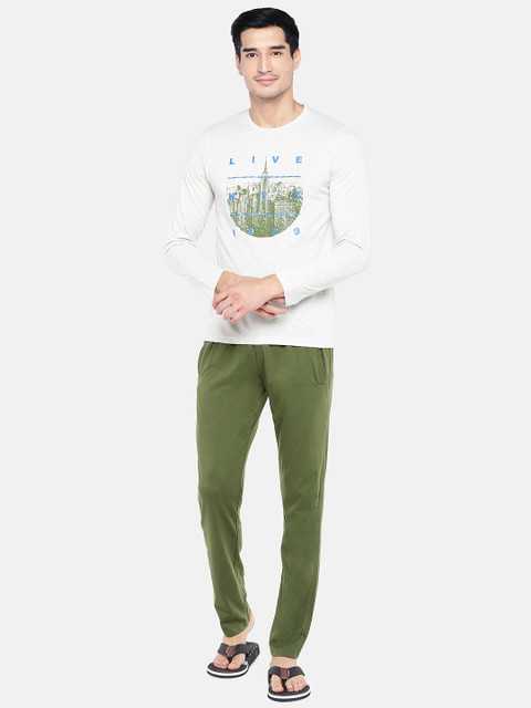 

Sweet Dreams Men Off-White & Olive Green Printed Night Suit