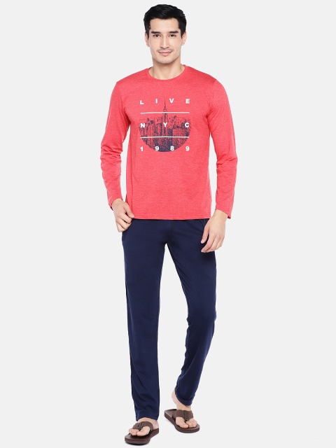 

Sweet Dreams Men Coral Pink & Navy Blue Printed Night Suit