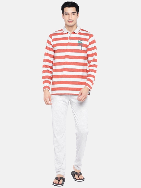 

Sweet Dreams Men Coral & White Striped Night Suit