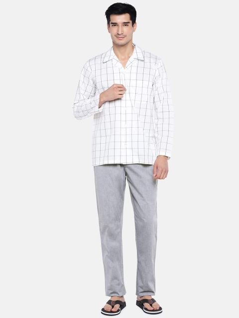 

Sweet Dreams Men White & Grey Checked Night Suit
