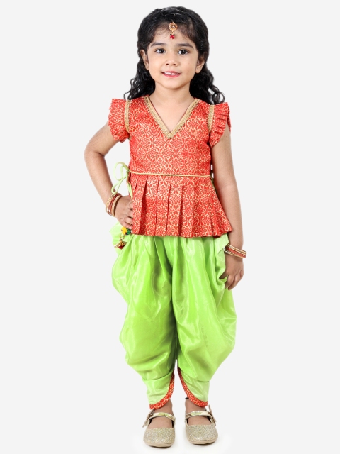 

KID1 Girls Orange & Green Self Design Kurta with Dhoti Pants