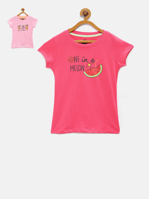 

Cub McPaws Girls Pack Of 2 Printed Round Neck T-shirts, Pink