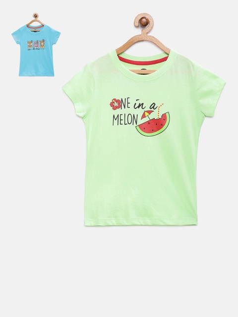 

Cub McPaws Girls Pack of 2 Printed Round Neck T-shirt, Green