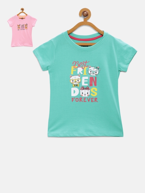 

Cub McPaws Girls Pack Of 2 Printed Round Neck T-shirts, Green
