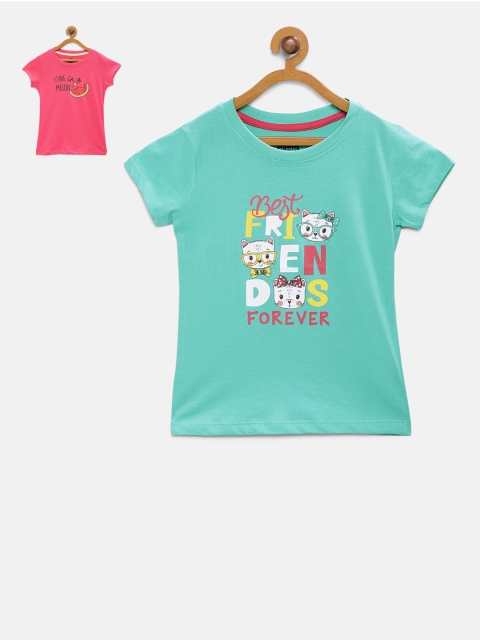 

Cub McPaws Girls Pack of 2 Printed Round Neck T-shirt, Pink