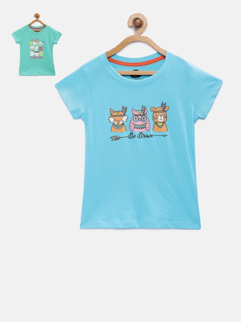 

Cub McPaws Girls Blue Printed Round Neck T-shirt