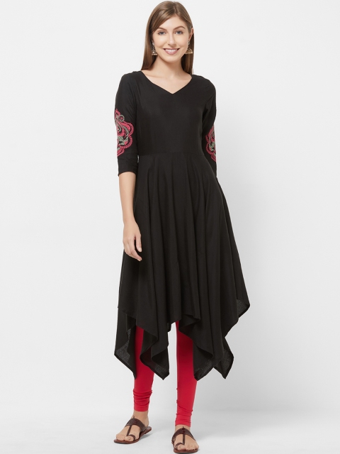 

Fusion Beats Women Black Solid Asymmetric A-Line Kurta